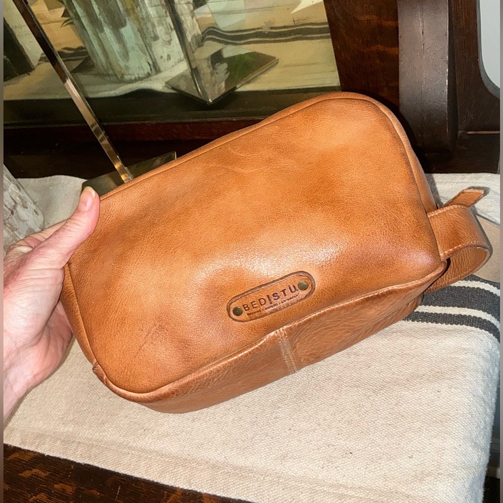 NWT Bed Stu Leather Kip Cosmetic Bag Dopp Kit Carryall Tan DD MSRP $345 - Picture 7 of 15